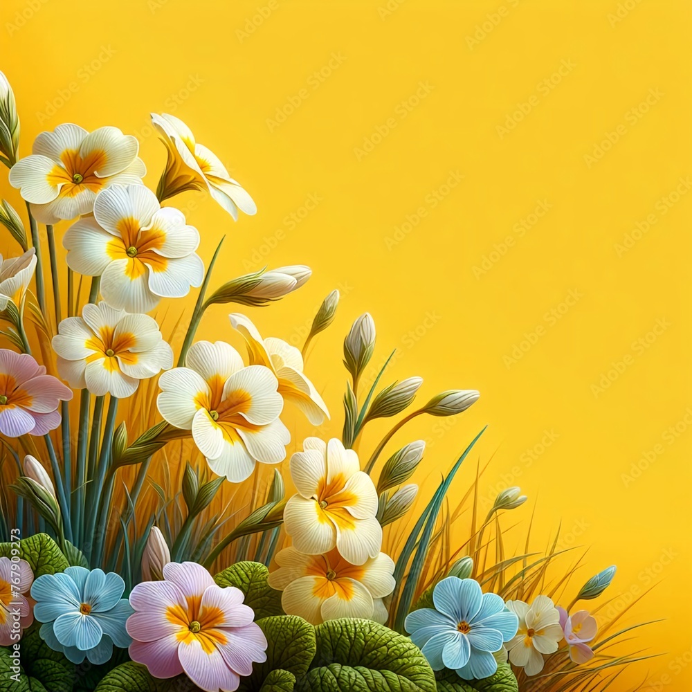 Fototapeta premium bouquet of flowers on blue background