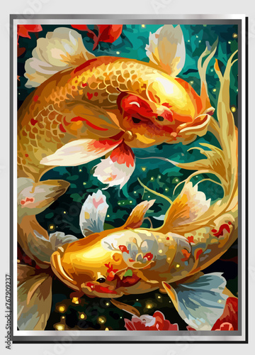 golden fish or golden koi, golden fish background, best wall background, elegant wallpaper with futuristic design