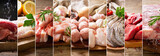 collage of assortment fresh meat, chicken and seafood