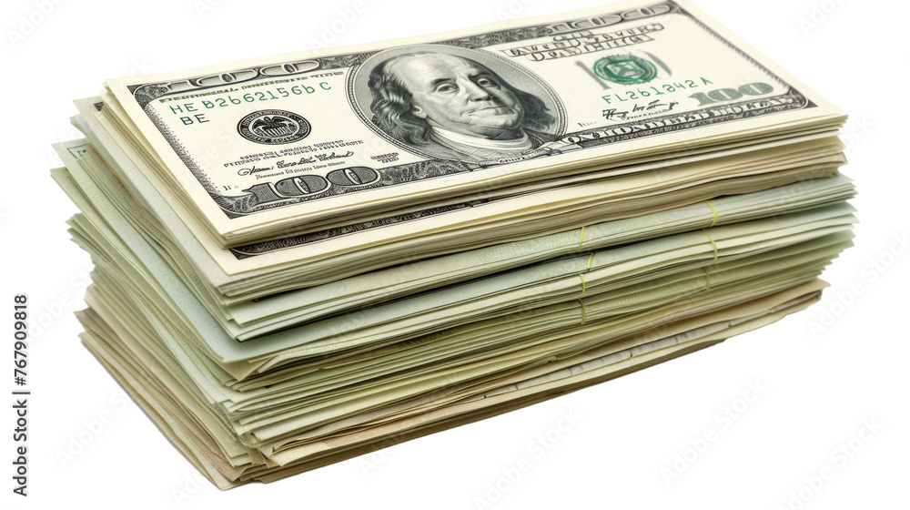 Money pile of packs of hundred dollar bills stacks isolated on transparent background. Money pile of packs of hundred dollar bills stacks isolated on transparent background.