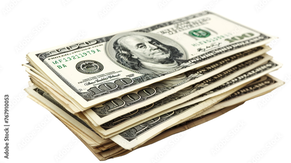 Money pile of packs of hundred dollar bills stacks isolated on transparent background. Money pile of packs of hundred dollar bills stacks isolated on transparent background.