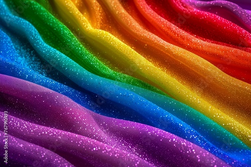 Vibrant and Textured Rainbow Colored Fabric Close up Representing Diversity and Inclusivity photo