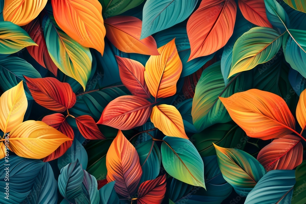 Vibrant Colored Leaves Pattern Seamless Nature Background for Graphic Design and Textile