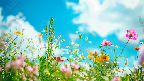 Bunte Blumen auf einer Sommerwiese. Sommerzeit in voller Pracht. Natur erwacht