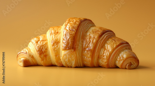 A buttery croissant rests on a vibrant orange background