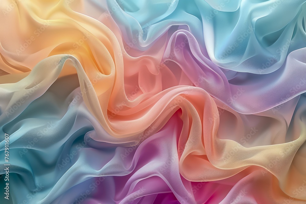 Fototapeta premium Vibrant Pastel Satin Silk Fabric Waves Texture Background for Elegant Fashion Design