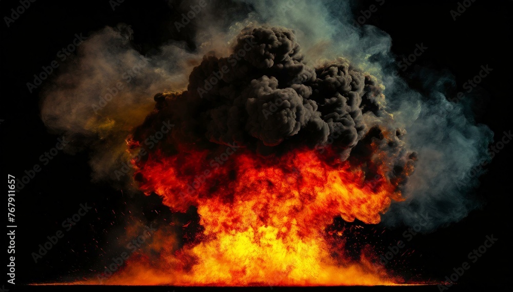 Volcanic Outburst: Massive Fireball with Billowing Black Smoke