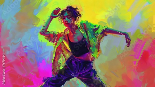 Kpop dancer colorful illustration, abstract background