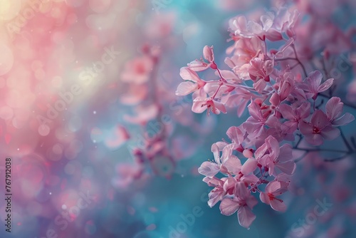 Dreamy Spring Blooms Radiating under Soft Sunlight with Beautiful Bokeh Background for Serene Wallpaper © pisan