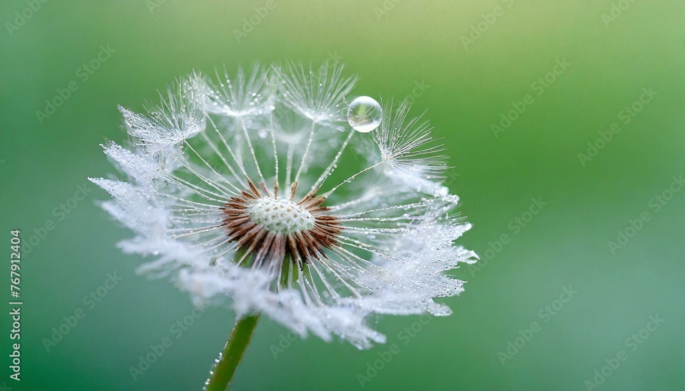 Fototapeta premium Soft Serenity: Dreamy Macro Shot Capturing the Delicate Beauty of Dew on a Dandelion Flower