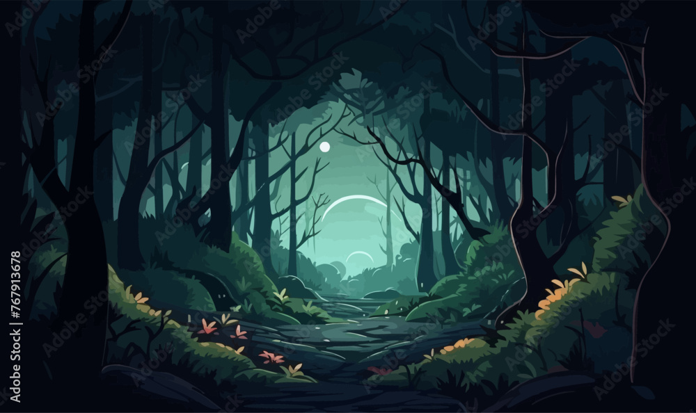 fantasy forest vector flat minimalistic isolated illustration