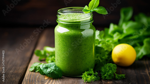 Fresh made green smoothie in bottle © rida