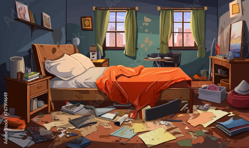 Messy room isolated vector style on isolated background illustration