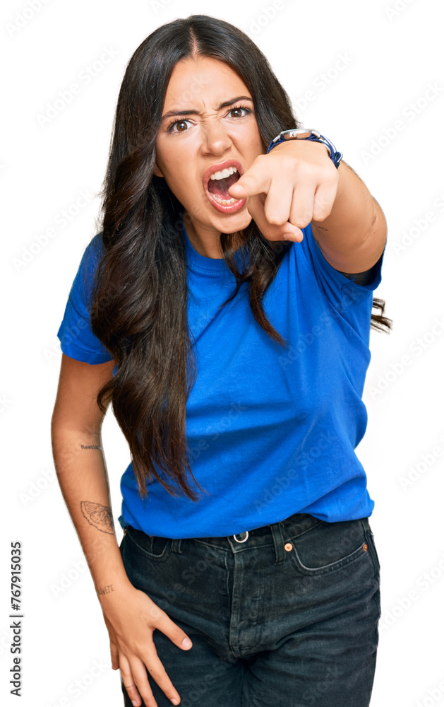 Beautiful brunette young woman wearing casual clothes pointing displeased and frustrated to the camera, angry and furious with you Beautiful brunette young woman wearing casual clothes pointing displeased and frustrated to the camera, angry and furious with you