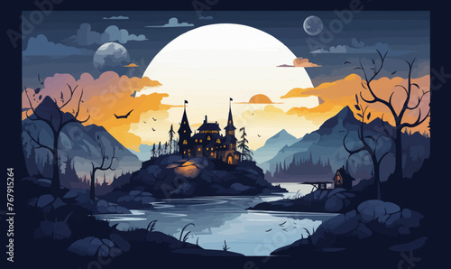 mystical village vector flat minimalistic isolated illustration