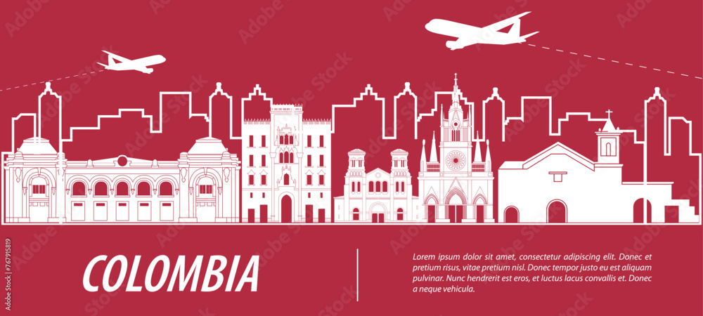 Naklejka premium Colombia famous landmark silhouette style,vector illustration