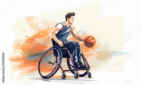 man on wheelchair playing basketball vector isolated illustration