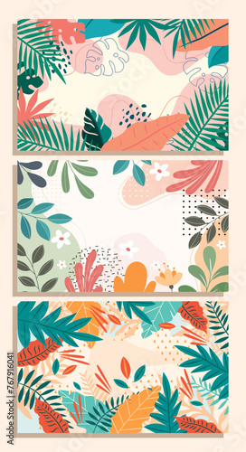 Premium Vector | Abstract design tropical leaves background, Hand drawn abstract floral background 