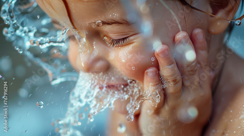 child washing face