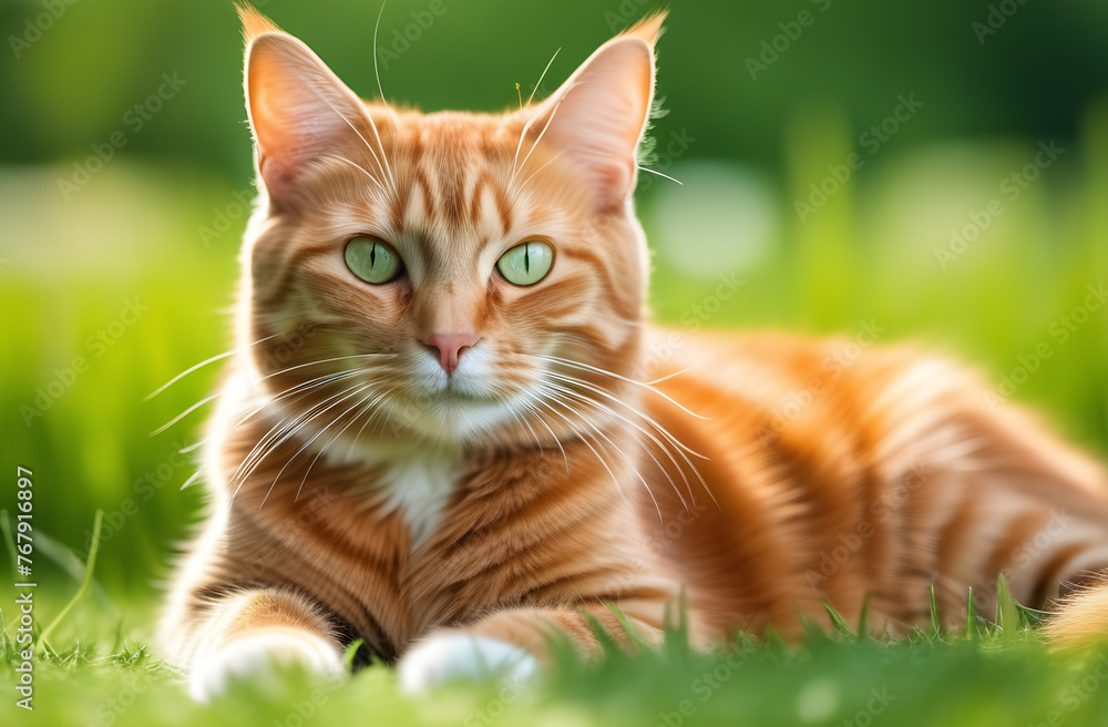 red cat lying on the green grass red cat lying on the green grass