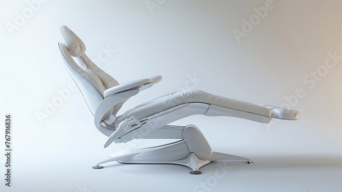 A contemporary chair stands as a unique focal point, isolated against a clean white background. Reflect modernity and sophistication in dental care