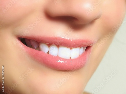 Beautiful young woman laughing and smiling Beautiful smile with open mouth and beautiful hair _ Beautiful woman smiling and laughing _ Woman in dental center _ Mouth washing and personal care