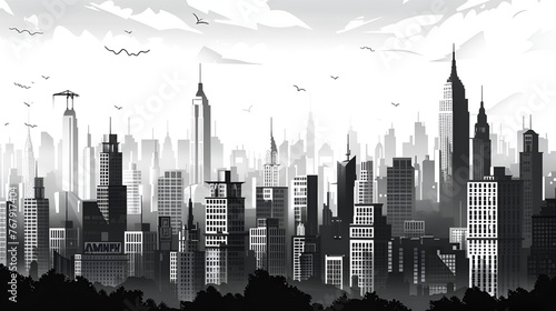 Black and white panorama city Vector artwork  generative Ai