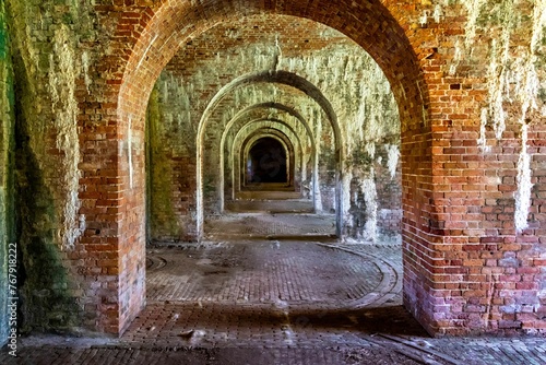 Iconic Fort Morgan State Historic Site brick tunnel in Baldwin County, Alabama photo