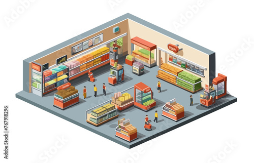 Supermarket isometric vector flat minimalistic isolated illustration