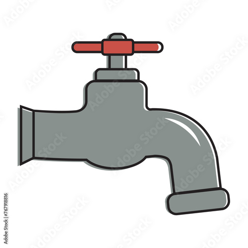 Water tap with falling drop. Isolated on white background. Classical old valve.