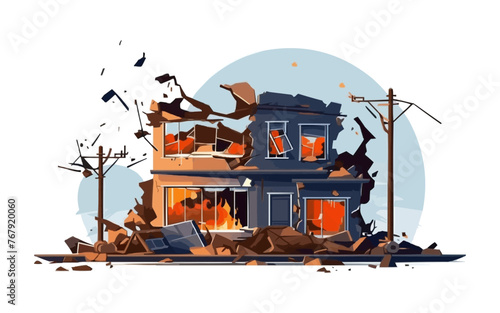 destroyed shop demolished building vector flat isolated illustration