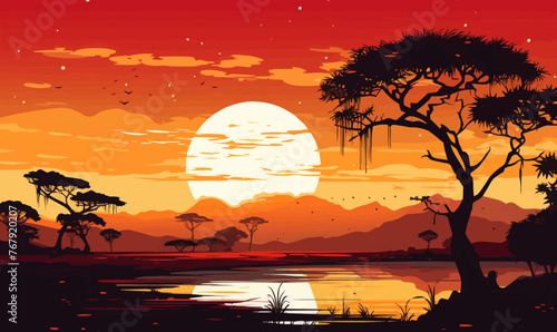 Africa vector landscape illustration background