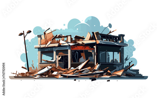 destroyed shop demolished building vector flat isolated illustration