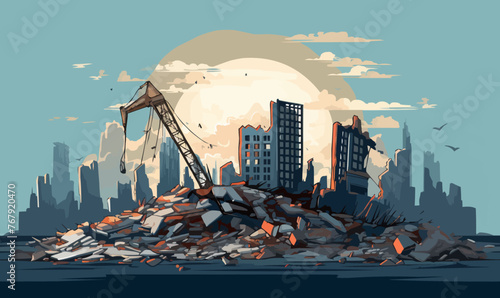 destroyed city demolished buildings vector flat isolated illustration