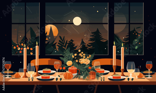 Festive Dinner Table vector flat minimalistic isolated vector style illustration