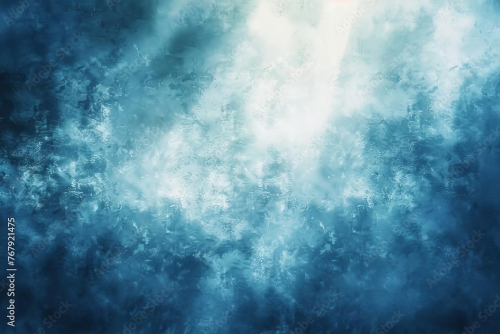 Abstract blue and white gradient background, shining light, grungy texture, digital illustration