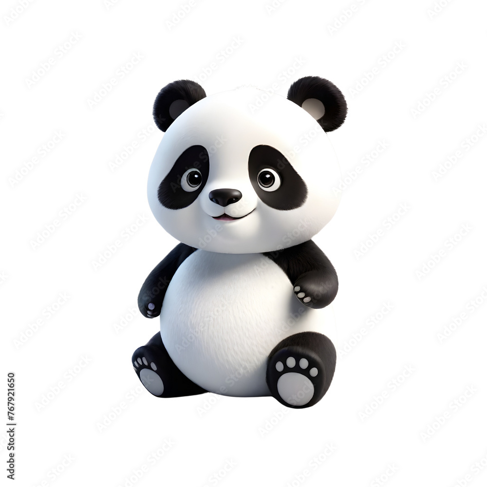 Fototapeta premium 3d rendering of cartoon panda on Isolated transparent background png. generated with AI