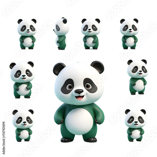 3d rendering of cartoon panda on Isolated transparent background png. generated with AI