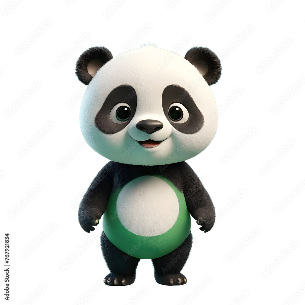 Fototapeta premium 3d rendering of cartoon panda on Isolated transparent background png. generated with AI
