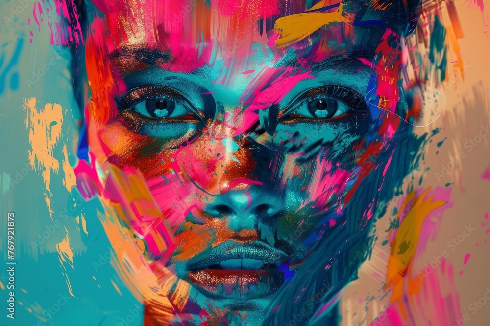 Abstract digital art portrait of a person, colorful and expressive brush strokes