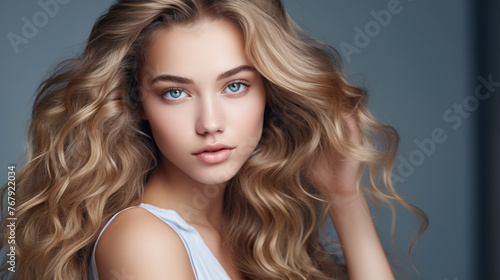 Straight look of beautiful blue eyes model