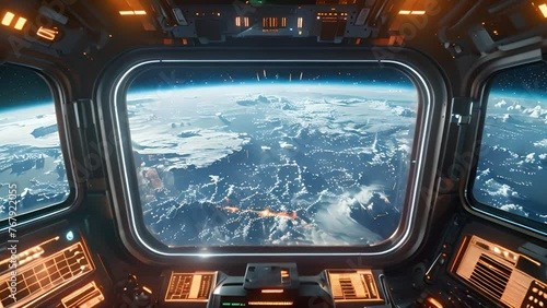 Orbital panorama: Animated view from porthole captures Earth's majesty. photo