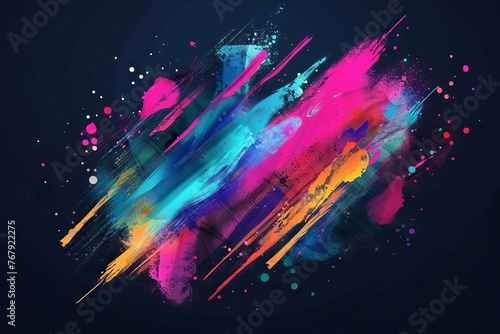 Abstract paint splatter on dark background, colorful creative illustration