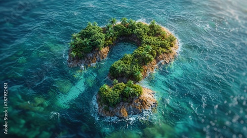 Tropical island aerial view, question mark shape land, summer vacation concept © Rawf8