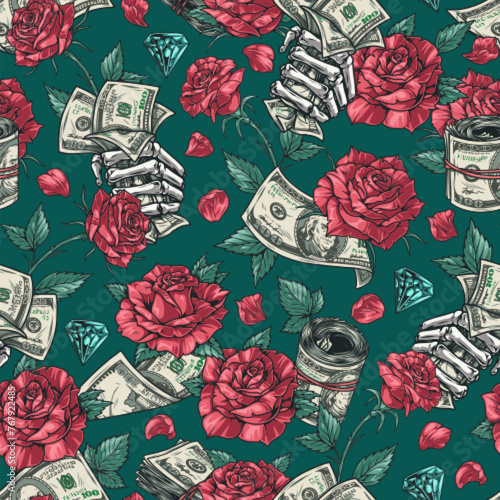 Criminal money seamless pattern colorful