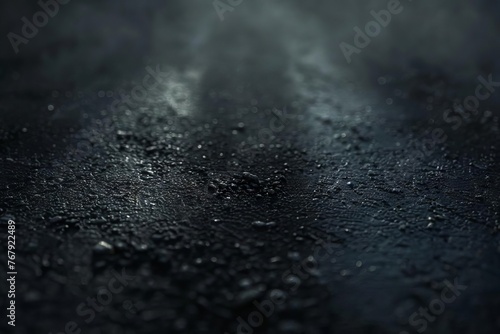 Abstract, dark, blurred asphalt texture on black background, moody 3D rendering