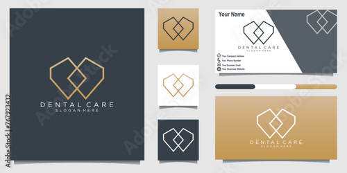 minimalist dental logo template with business card for Dentistry clinic icon symbol, dental tech