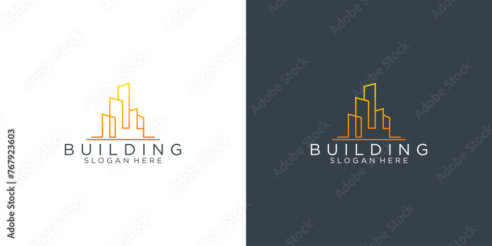 Building logo line business card. Creative real estate logo and business card design template vector icon. Building logo line business card. Creative real estate logo and business card design template vector icon.