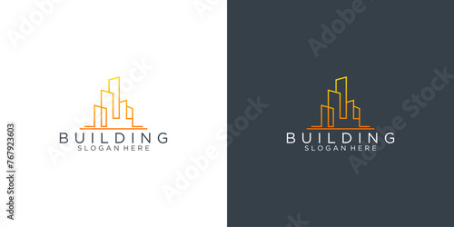 Building logo line business card. Creative real estate logo and business card design template vector icon.