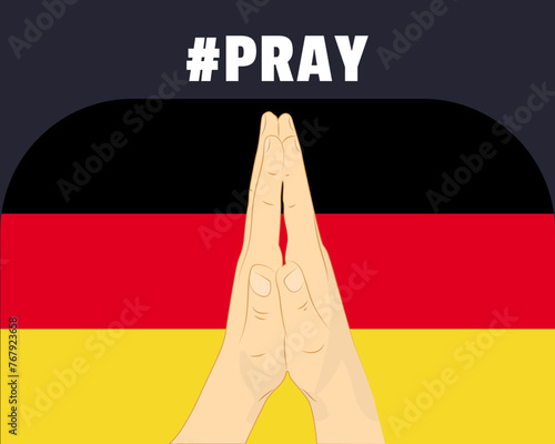 Pray for Germany, help or support concept, Germany flag with praying hands